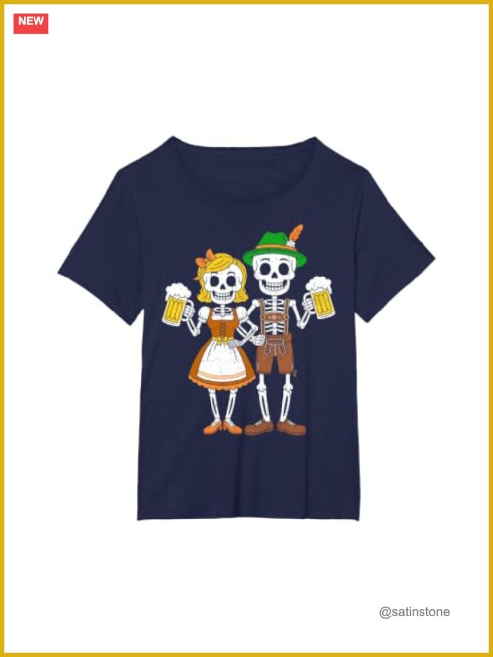 Funny Skeleton Couple Oktoberfest Pretzel Beer Party Adult T-Shirt